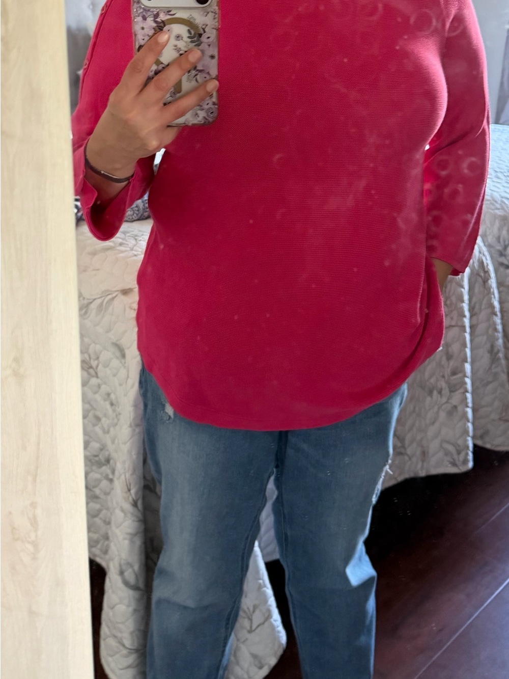 Talbots Bright Pink Ribbed Shoulder-Button Knit Top - Picture 4 of 4